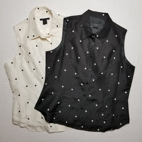 Anne Carson Tops - 2 Black & White Embroidered 100% Silk Blouses